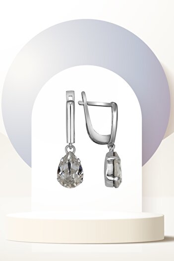 Swaroski Zirconia Crystal Stone Women's White Nail Drop Silver Earrings |   Detailed Drop with Exquisite Nail Detailing