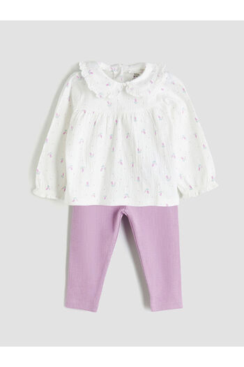 LC Waikiki Sparkling Selections from Shining Store |   Baby Collar Floral Baby Girl Blouse and Leggings 2-Piece Set