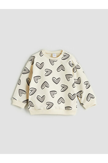 LC Waikiki Ecru Crew Neck Printed Baby Girl Sweatshirt and Leggings 2-Piece