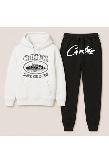 Elvino Hooded Crtz Printed Oversize Women'S/Men's Unisex Winter 3 Thread Tracksuit Set