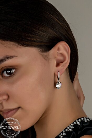 Swaroski Zirconia Crystal Stone Women's White Oval Nail Silver Earrings |   Stylish Nail Cut in Oval Shape