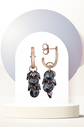 Swaroski Zirconia Crystal Stone Women's Cluster Ros Silver Earrings |   Romantic Bouquet in Pink Tones