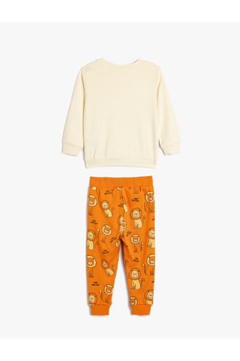 Koton Pajama Set Long Sleeve T-Shirt and Elastic Waist Pajama Bottoms 2 Pieces