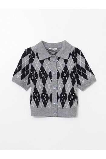 LC Waikiki Polo Neck Diamond Patterned Women's Knitwear Cardigan