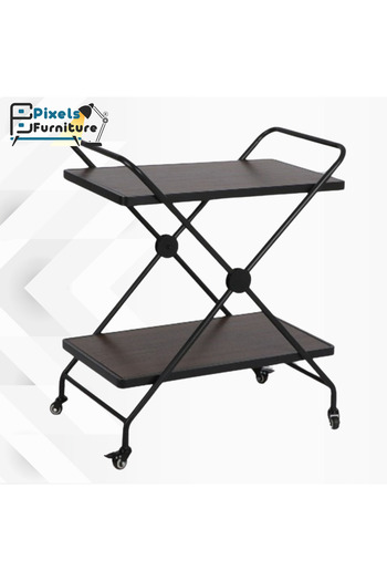 PixelsFurniture Pixel Furniture Rectangular 2-Tier Mobile Tea and Coffee Serving Trolley