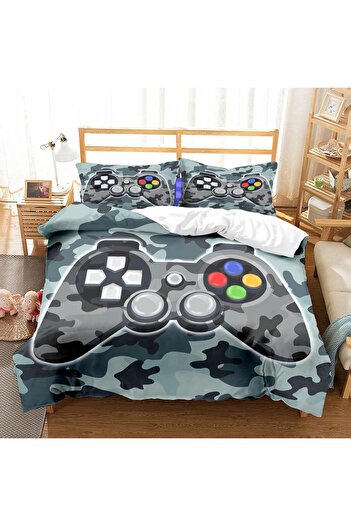 OEM Bed linen duvet 200x200 cm, 2 pillowcases 80x80 cm gammer controller print Grey