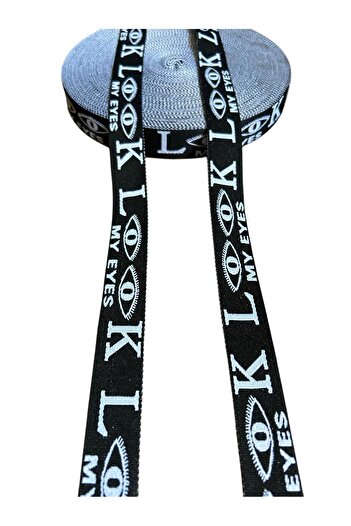 ŞENEL DAR DOKUMA 3cm Look Written Black Jacquard Decorative Ribbon - 10 Meters