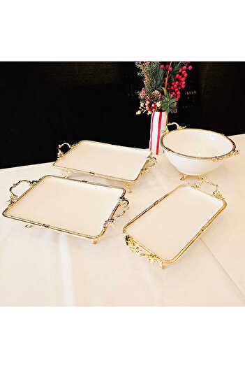 MaviDamla Cast Frame Porcelain Presentation Set 4 Pieces Gold