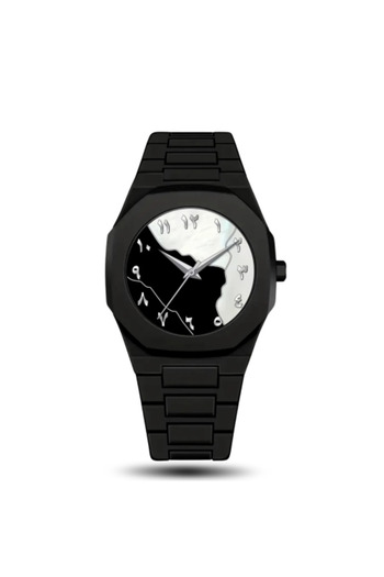Perla Carbon watch Arabic numerals black and white