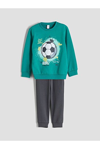 LC Waikiki Crew Neck Printed Boys Sweatshirt and Tracksuit Bottom 2-Piece