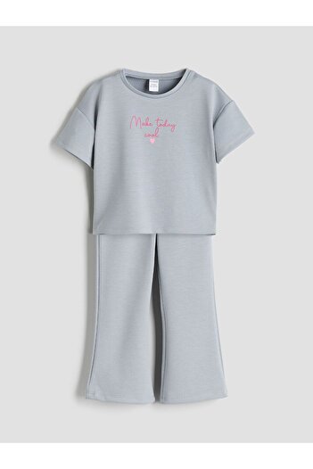 LC Waikiki Lcw Kids Crew Neck Printed Girls' T-Shirt and Pants 2-Piece Set