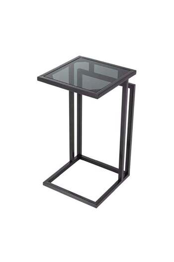 Generic Homezmart Side Table Iron and Glass Black - 35×35×55 cm