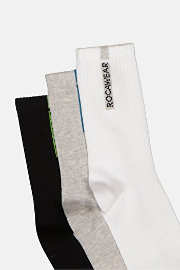 Rocawear Men 3 Pairs Brand Logo Crew Socks, Multicolor
