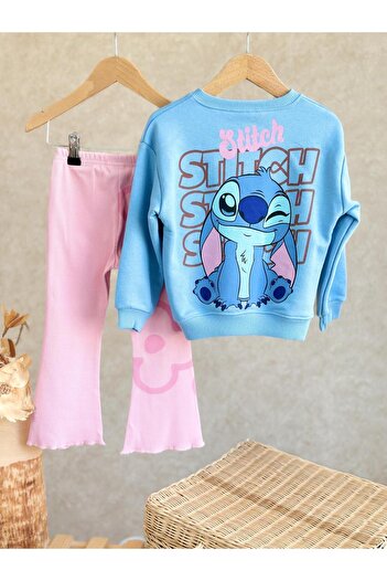 Pinkitokids Lio&Stitch Plush Ear Detailed Sweatshirt and Spanish Leggings Set