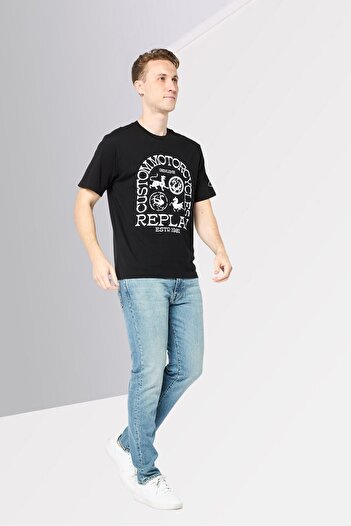 Replay Men Crew Neck Short Sleeves Graphic Print T-Shirt, Black