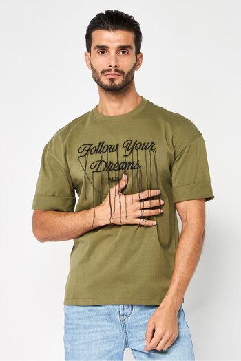 Replay Men Crew Neck Short Sleeve Embroidered Logo T-Shirt, Dark Olive