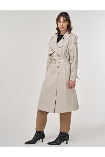 Kayra Buckle Detailed Trench Coat Stone