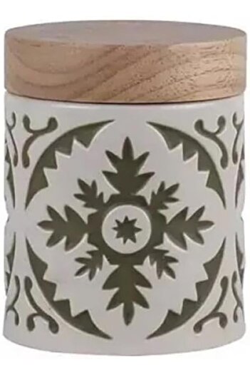 erorex Small Round Porcelain Seasoning Boxes With Engraved Pattern Green