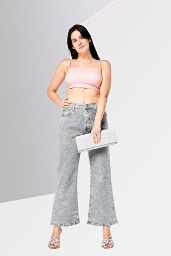Replay Women Flared Fit Solid Non Stretchable Jeans, Wash Grey