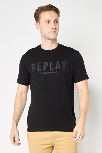 Replay Men Crew Neck Short Sleeve Brand Logo T-shirt, Black
