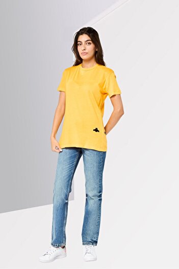 Replay Women Crew Neck Short Sleeves Brand Logo T-Shirt, Yellow