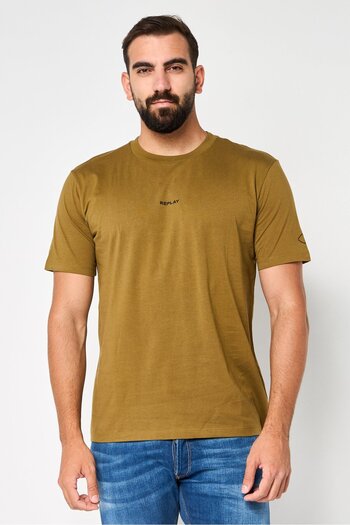 Replay Men Crew Neck Short Sleeve Brand Logo T-Shirt, Army Olive