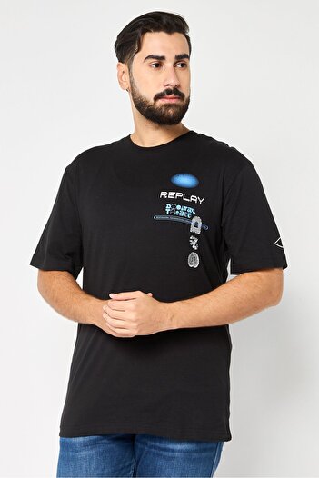 Replay Men Crew Neck Short Sleeve Graphic Print T-Shirt, Black