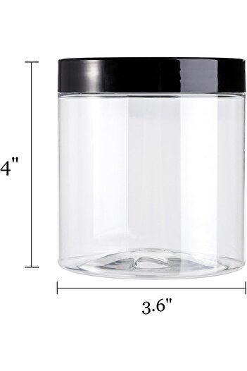 erorex 16 Pack 17 Oz Clear Plastic Jars Black Lids, Leak Proof Round Food Safe Storage Containers Kitchen