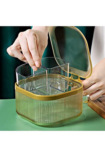 erorex 4 Compartments Seasoning Box Lid,Seasoning Box Cover Serving Spoons,Kitchen Condiment Jars,Clear