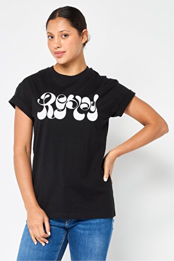 Replay Women Crew Neck Short Sleeves Brand Logo T-Shirt, Black