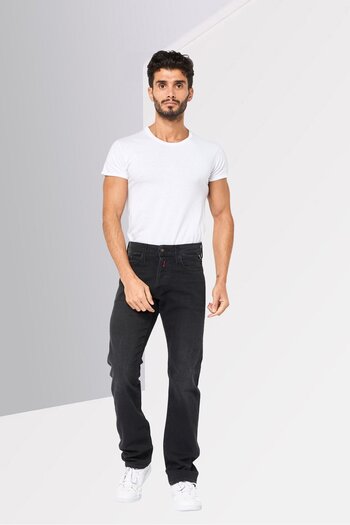 Replay Men Regular Fit Washed Stretchable Jeans, Black