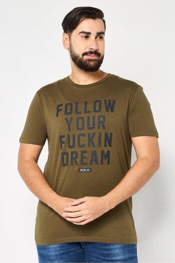 Replay Men Crew Neck Short Sleeves Brand Logo T-Shirt, Olive