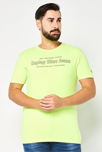 Replay Men Crew Neck Short Sleeve Graphic Print T Shirt, Fluorescent Yellow