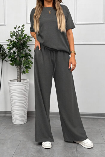 ruNadeS Women's Anthracite Melange Short Sleeve Spanish Leg Suit Summer Set