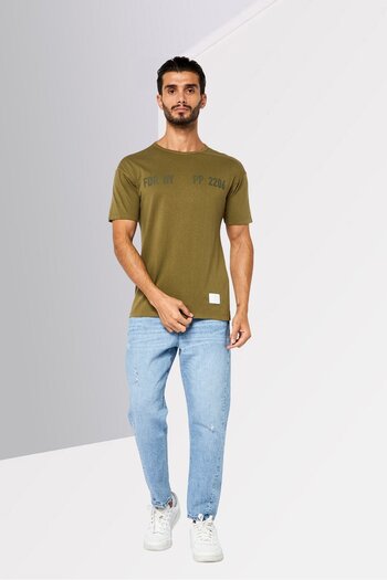 Replay Men Crew Neck Short Sleeve Brand Logo T-shirt, Olive