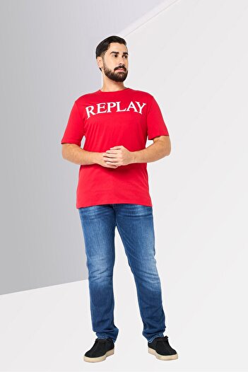 Replay Men Crew Neck Short Sleeves Brand Logo T-Shirt, Red