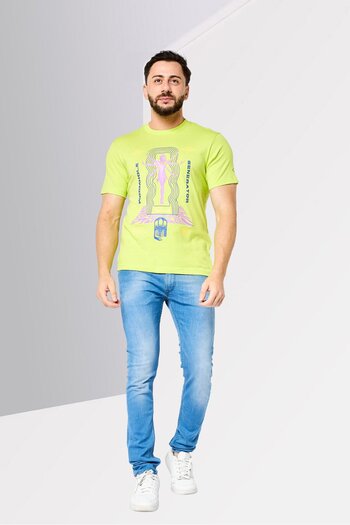 Replay Men Crew Neck Short Sleeve Graphic Print T-Shirt, Lime Green