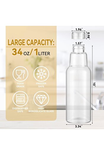 erorex 34Oz Glass Bottles Lids, Clear Mason Jars Juice, Smoothies, Water, Milks, Beverage Storage,