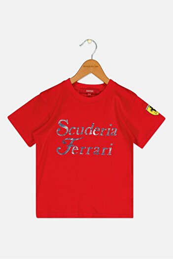 Scuderia Ferrari Toddlers Girl Crew Neck Short Sleeve Brand Logo T-Shirt, Red