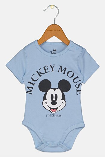 Disney Toddlers Boy Mickey Mouse Print Short Sleeve Bodysuits, Dusty Blue