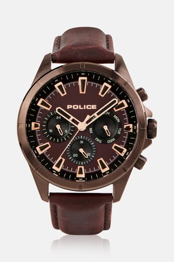 Police Men PEWJF0005802 Leather Analog Watch 45 mm With Bracelet, Brown