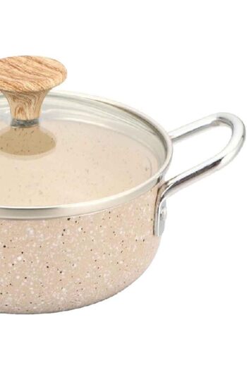erorex Natural Force Non Stick Marble Coating Cooking Pot With Glass Lid Cream 14Cm Mspn 14