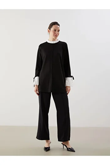 LC Waikiki Lcwaikiki Classic Black Pleated Contrast Detail Women's Tunic