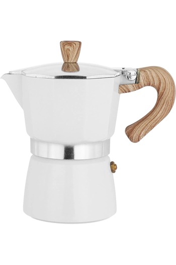 Alsaif Gallery Aluminum Espresso Coffee Maker With Wooden Handle, 3 Cups, 300 Ml - White