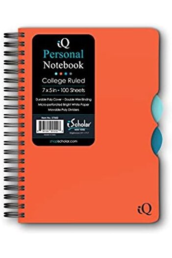 ischolar iQ Personal Poly Cover Double Wire Notebook, College Ruled - 100 Sheets, Cover Color May Vary