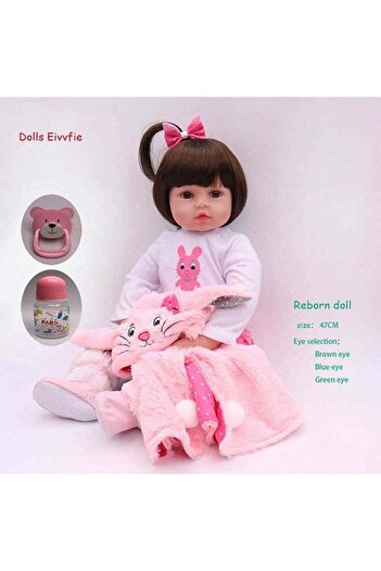 EGG Reborn Baby Doll With Plush Toy 19Inch Eye Color Selection, Pacifier And Bottle 19inch
