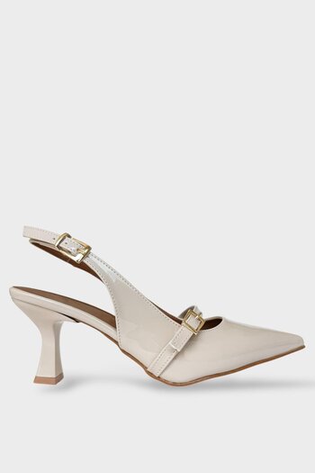 Liger Women's Single Strap Buckle Pointed Toe Open Back Heeled Shoes Beige