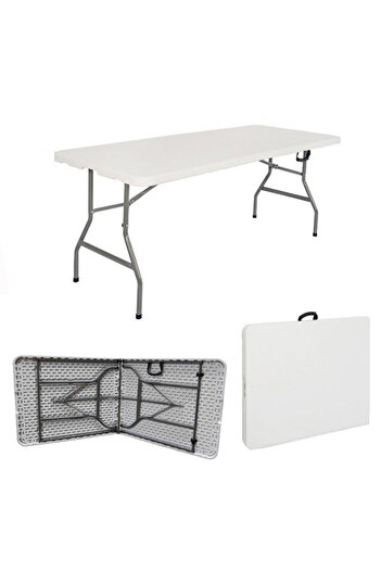 EGG Portable Folding Camping Table， Waterproof White Picnic Table with Locking Steel Legs 180x70x74cm