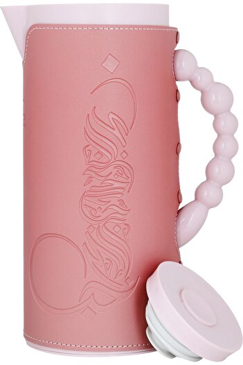 rexa Royal 7 glass thermos, 1 liter, with leather cover, glass inner case - pink