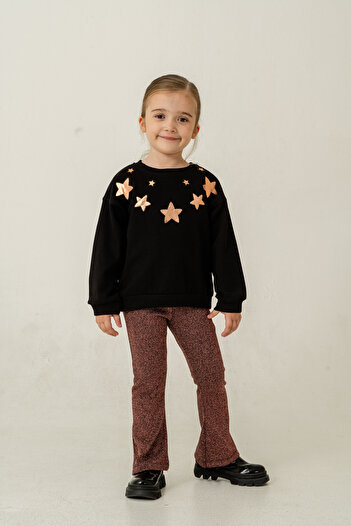 Eray Kids Girl's Star Detailed Sweatshirt and Silvery Pants Set (Ages 2-5)